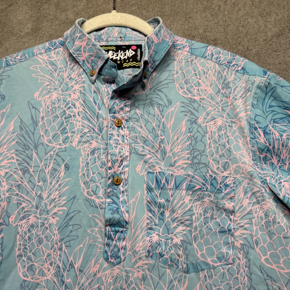 Chubbies‎ Pineapple Polo Shirt Men's Medium Blue Pink Tropical Preppy Golf